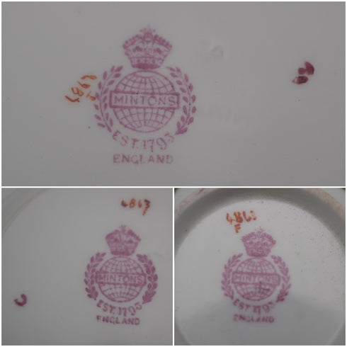 British Antique Minton Green Cockatrice Teacup Trio