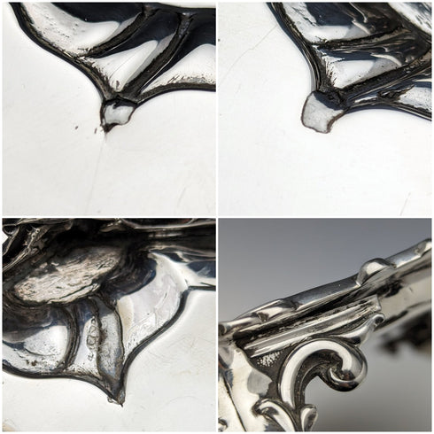 1861年 英国アンティーク 純銀製サルヴァ カードトレイ 直径23cm 358g Edward & John Barnard