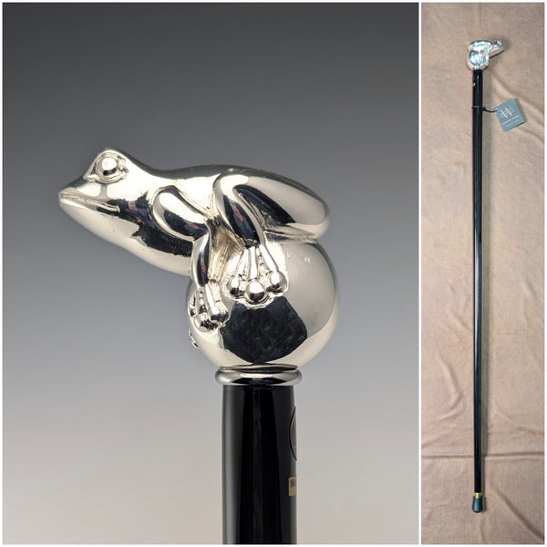 【新品】義大利製造純銀蛙柄黑軸手杖92cm