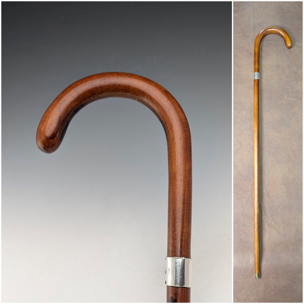 復古棕褐色桿彎柄純銀裝飾手杖 92 厘米