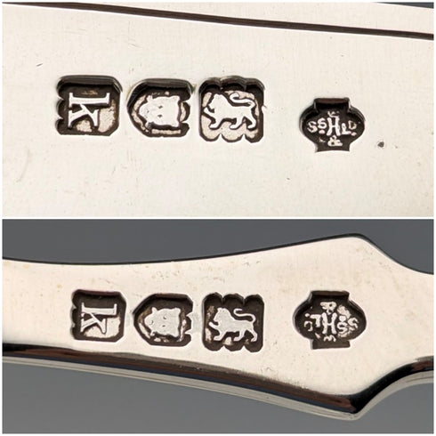 1904年 英国アンティーク 白蝶貝ハンドル 純銀ブレード デザートカトラリー2ペア William Hutton