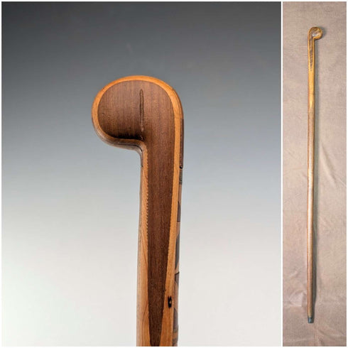 20世紀前半 ブラウン&タン 寄木ロンデルハンドル ステッキ 杖 89cm