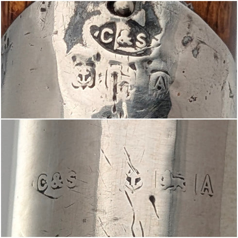 1925 英國古董棕色手柄,彎曲手柄,純銀裝飾,輕便手杖,86厘米,C&S