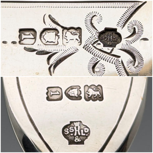 1906 British antique white mother-of-pearl handle, pure silver blade, dessert cutlery, 6 pairs, William Hutton, wooden box