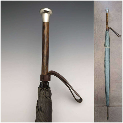 1919 年英國古董男士 Buambrella 綠色純銀圓形手柄 87 厘米