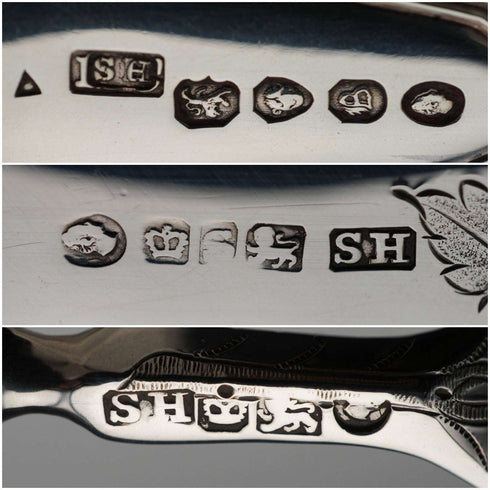 Circa 1838 English Antique Sterling Silver & Mother-of-Pearl Christening Cutlery Set in Case by Samuel Harwood