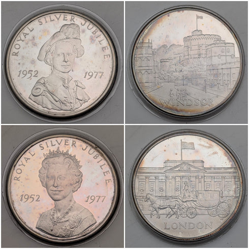 1977 年英國純銀禧年皇冠硬幣,一套 4 枚,總重量 113 克,盒裝,Pobjoy Mint