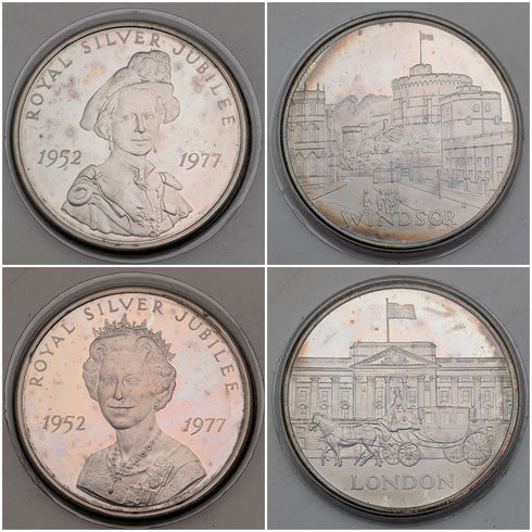 1977 British Pure Silver Jubilee Crown Coins, Set of 4, Total Weight 113g, Cased, Pobjoy Mint
