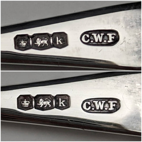 1927年 英国ヴィンテージ カットグラス ディッシュペア 純銀フォークセット CW Fletcher & Sons 箱入り