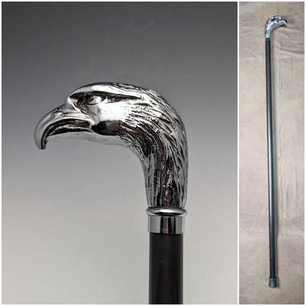 British Vintage Men's Walking Stick Eagle Head Handle Black Shaft 100cm
