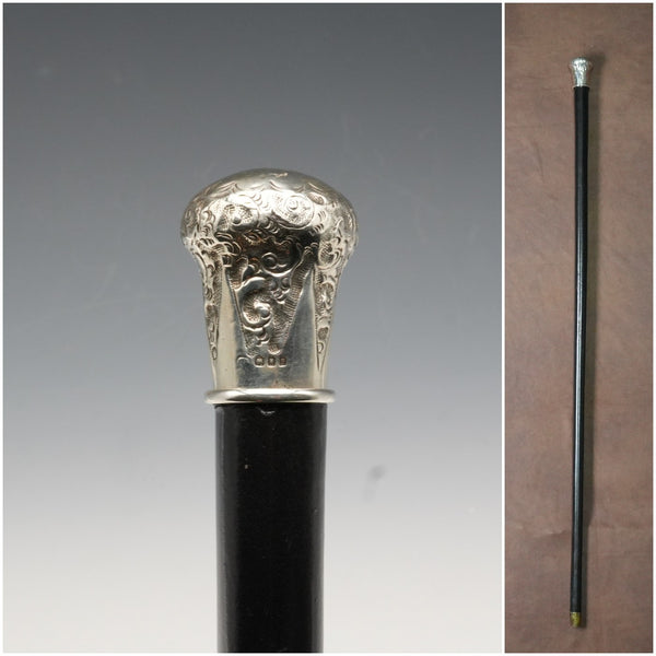 1922年 英國古董 黑木桿純銀圓環手柄手杖 91cm