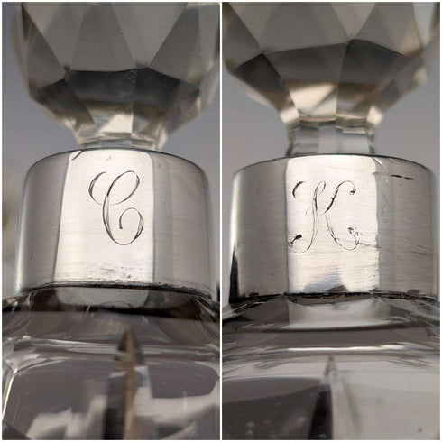 1922 British Antique Sterling Silver Cut Glass Perfume Bottles, Pair, Arthur Graf