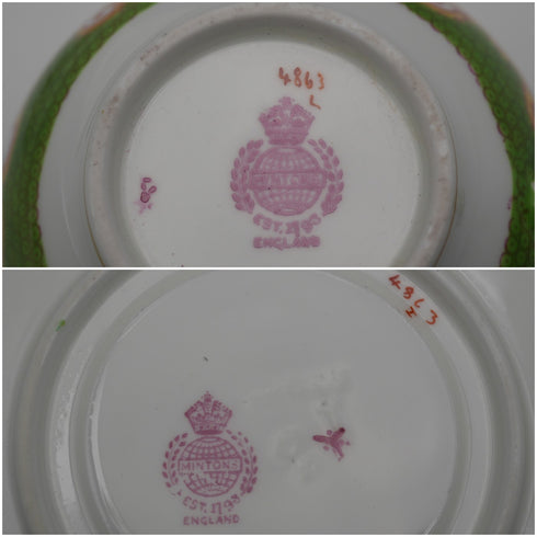 English Antique Minton Green Cockatrice Cup & Saucer