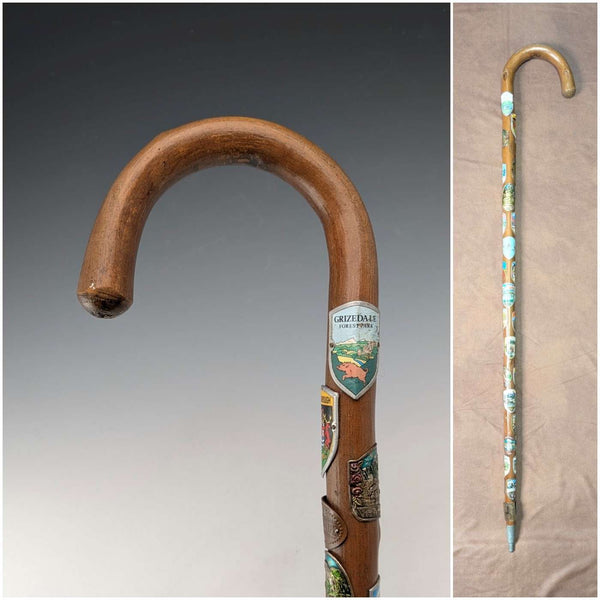 British Vintage European Tour Bent Handle Tourist Walking Stick Tan Shaft 88cm