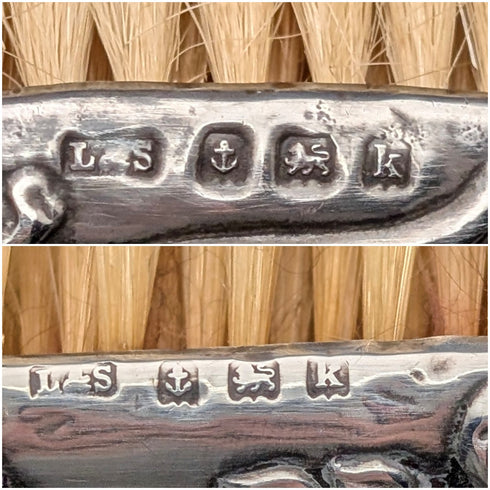 1909年 英国アンティーク 純銀装飾ハンドル ドレッシングブラシセット Levi&Salaman