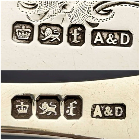 1923 British Antique Fish Cutlery 5 Pair Set White Pearl Handle Sterling Silver Blade Allen & Darwin