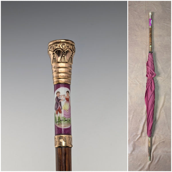 英國復古女用雨傘鍍金琺瑯裝飾手柄紫色 86 厘米