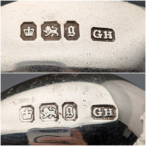 1899年 英国アンティーク 純銀製アポストロ ティースプーン6本&シュガートングセット 計106g ケース入 Harrison Brothers&Howson