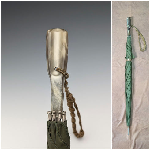 Vintage British small umbrella with plastic handle, green, 63cm, St Michael