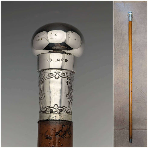 1890 年英國古董男士手杖純銀圓形手柄 91 厘米