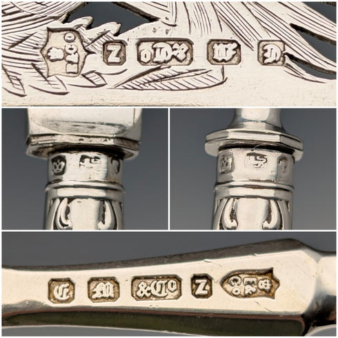 1860年頃 英国アンティーク 純銀ハンドル フィッシュカトラリー 6ペア Aaron Hadfield