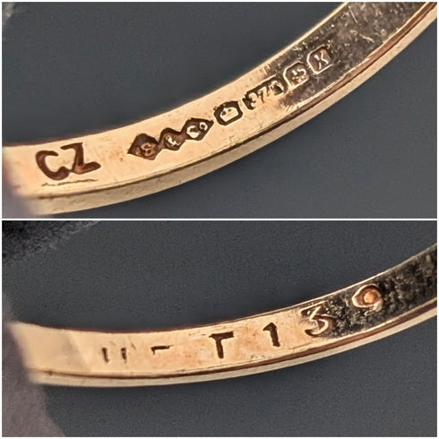 1984 British Vintage K9 Gold Sapphire & Zirconia Ring (Japanese size 12)