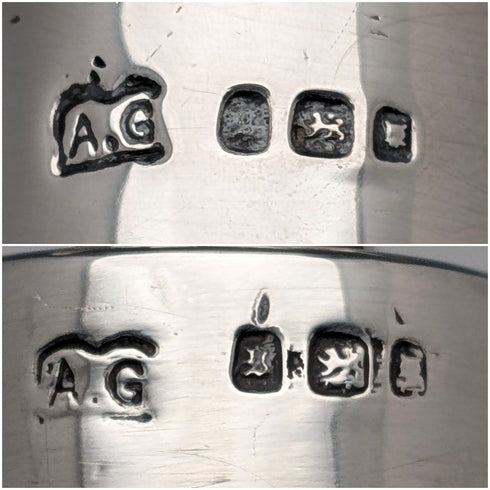 1922 British Antique Sterling Silver Cut Glass Perfume Bottles, Pair, Arthur Graf