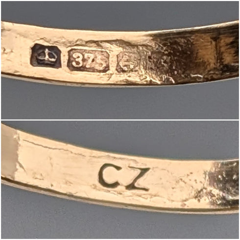 UK Vintage 9K Gold Cubic Zirconia Flower Design Ring (US Size 4.5)