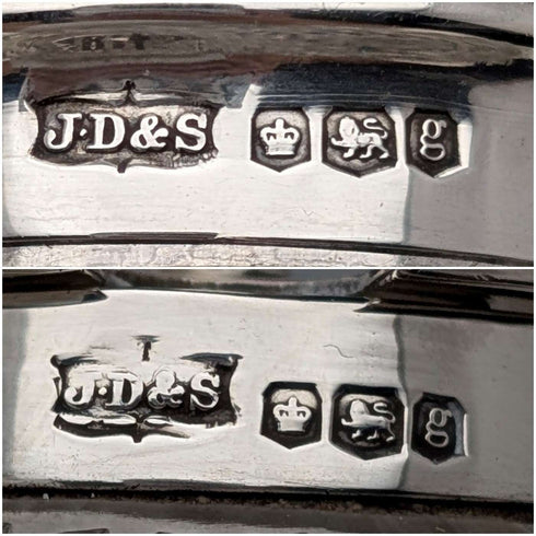 1924年 英国アンティーク 純銀&カットガラス 調味料入れセット James Dixon&Sons