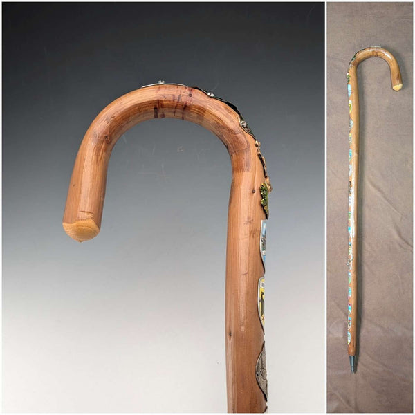 Vintage Nordic Tourist Walking Stick, Tan Shaft, Bent Handle, 91cm