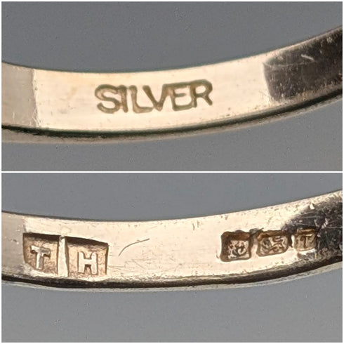 英国ヴィンテージ ブルー&クリア ミル打ちエタニティリング 純銀リング(15号)指輪