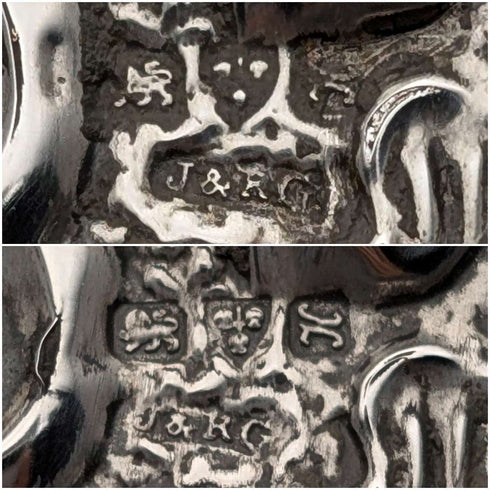 1908 British antique sterling silver decorated handle clothes brush pair J&R Griffin