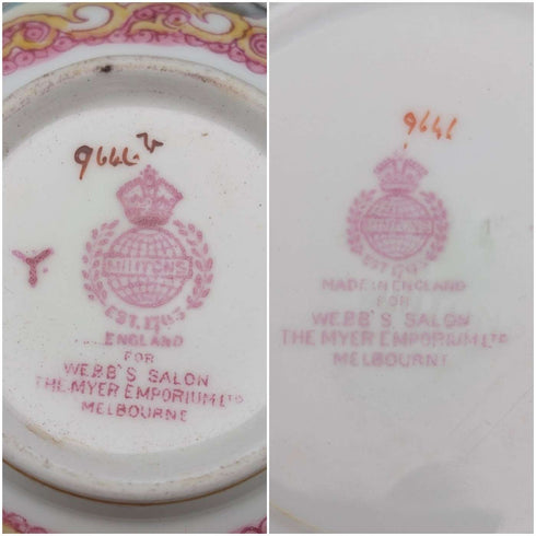 1920年代 英国ミントン カップ&ソーサー ピンクコカトリス マイヤー・エンポーリアム特注品