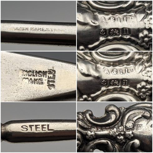 1912 British Antique Pure Silver Handle Shoehorn Button Hook x2 Set Adie & Lovekin