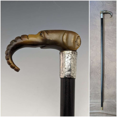 1896 British Antique Men's Cane Horn Elephant Handle 86cm