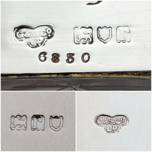 1912 年英國古董切割玻璃餅乾桶純銀蓋 Goldsmiths & Silversmiths