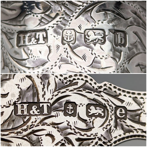 1900年頃 英国アンティーク 純銀製 スプーン、ナプキンリングセット 計36g ケース入 Hilliard and Tomason