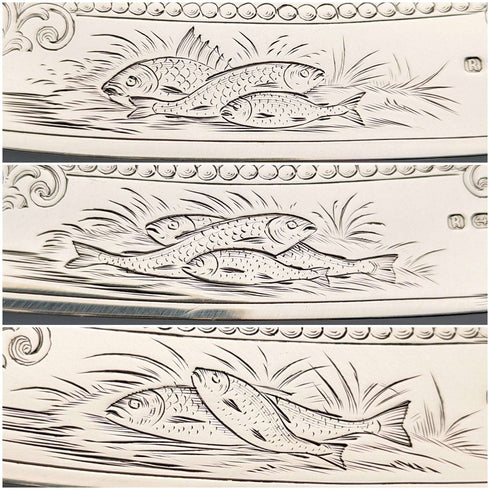 Late 19th Century British Antique All Sterling Silver Fish Cutlery 3 Pairs by John Gilbert