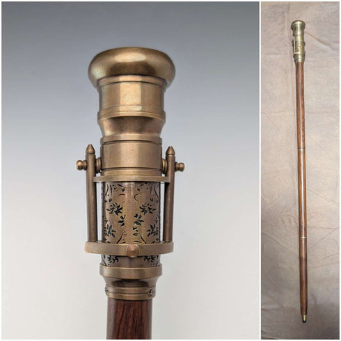 Vintage British Telescope & Compass Handle Split Shaft Walking Stick, 97cm, Dollond London