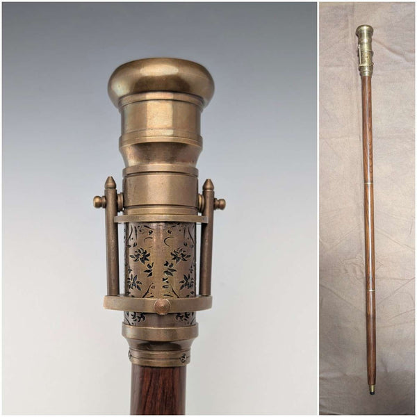 Vintage British Telescope & Compass Handle Split Shaft Walking Stick, 97cm, Dollond London