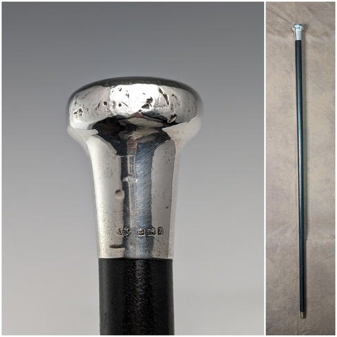 1924 年英國古董男士手杖純銀圓柄黑軸 87 公分 JH