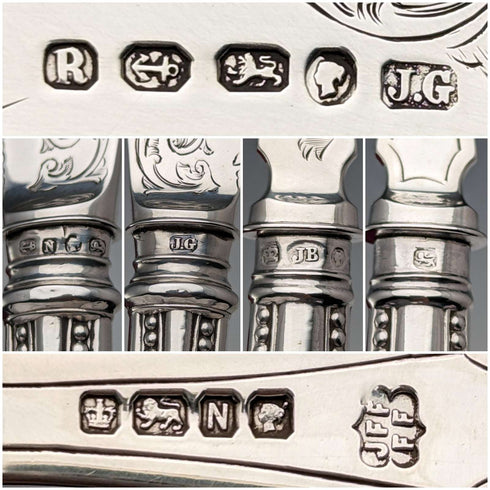 Late 19th Century British Antique All Sterling Silver Fish Cutlery 3 Pairs by John Gilbert