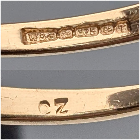 英國古董 K9金 藍寶石和方晶鋯石 戒指 (日本尺寸13號)