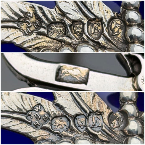 1880 British antique sterling silver footed dish pair with cobalt glass liner, Dobson & Sons