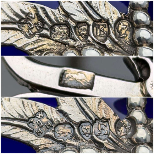 1880年 英国アンティーク 純銀製 脚付きディッシュペア コバルトガラスライナー Dobson&Sons