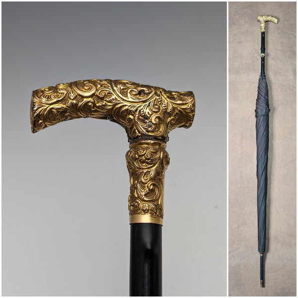 英国アンティーク レディース用アンブレラ  金張りクラッチハンドル 91cm