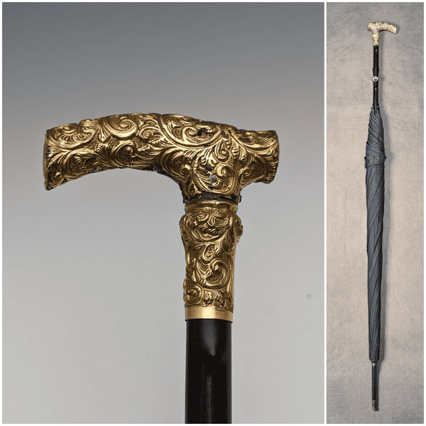 British Antique Women's Umbrella Gold Plated Clutch Handle 91cm