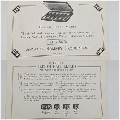 1957年 英国ヴィンテージ マルチホールマーク 純銀製ティースプーンx6 計80g Roberts&Belk ケース入り