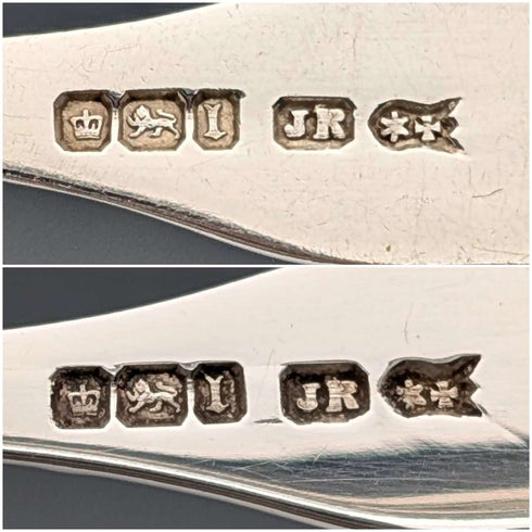1912 British antique sterling silver tea spoons and sugar tongs set, 6 pieces, 108g, case included, Joseph Rodgers & Sons
