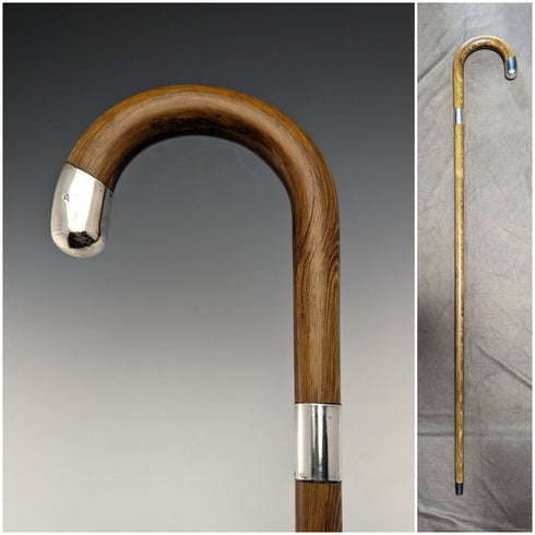 1926 年英國復古男式手杖純銀裝飾木紋棕色軸 92.5 厘米